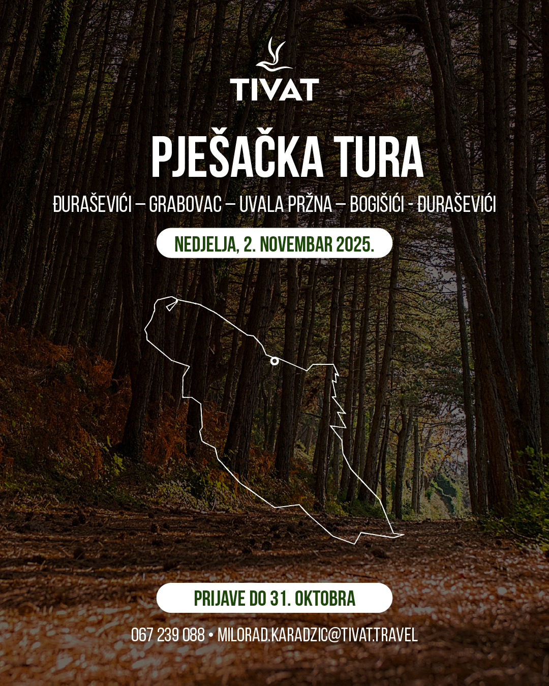 Pješačka tura Đuraševići – Grabovac – Uvala Pržna – Bogišići – Đuraševići