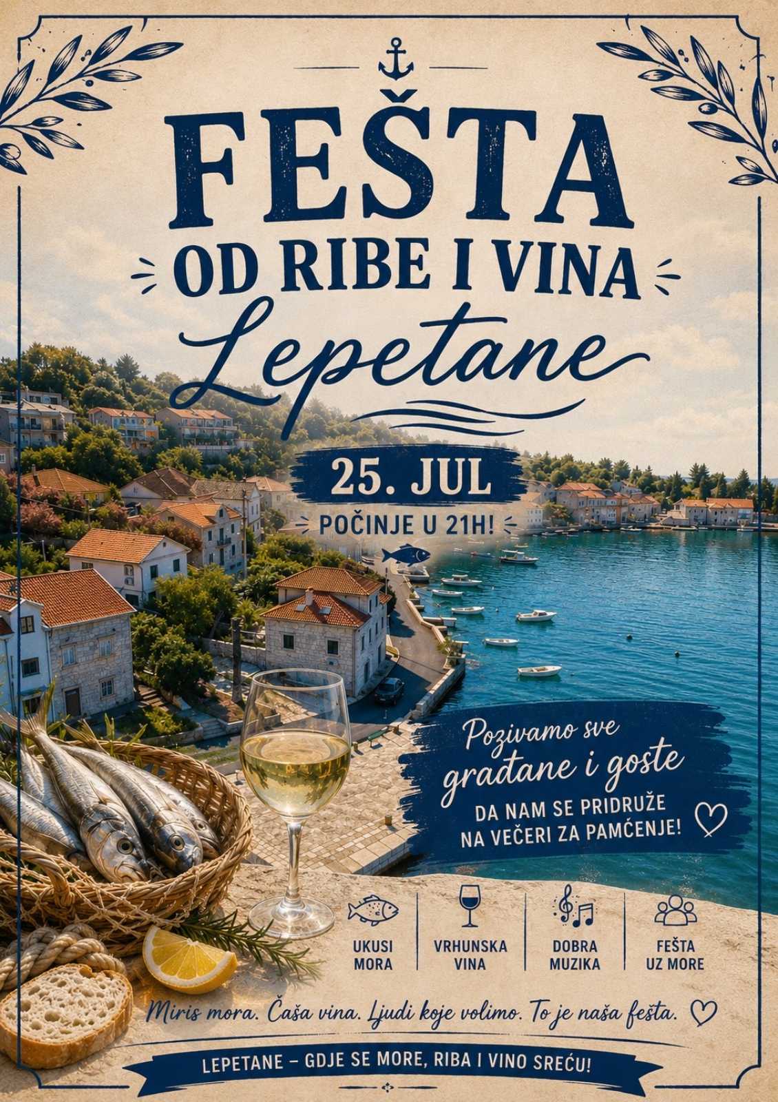 Fešta od ribe i vina u subotu u Lepetanima
